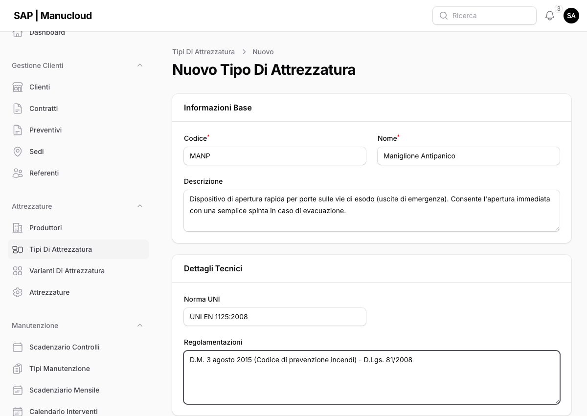 Schermata del passaggio 1: Creare la Tipologia
