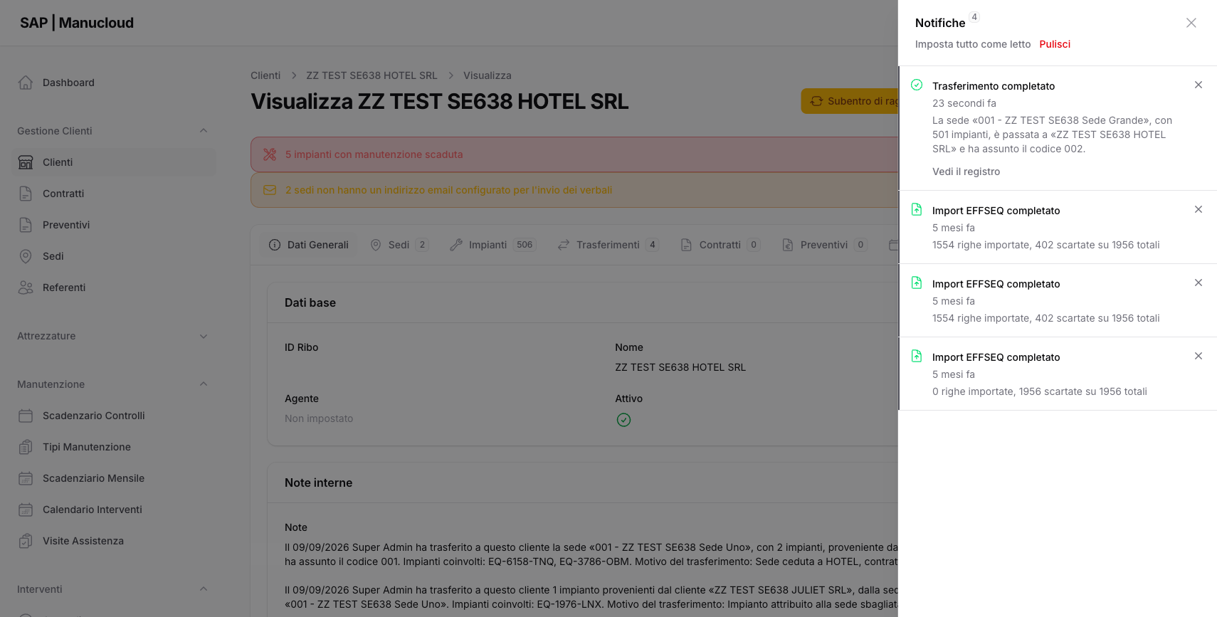 La notifica di completamento nella campanella